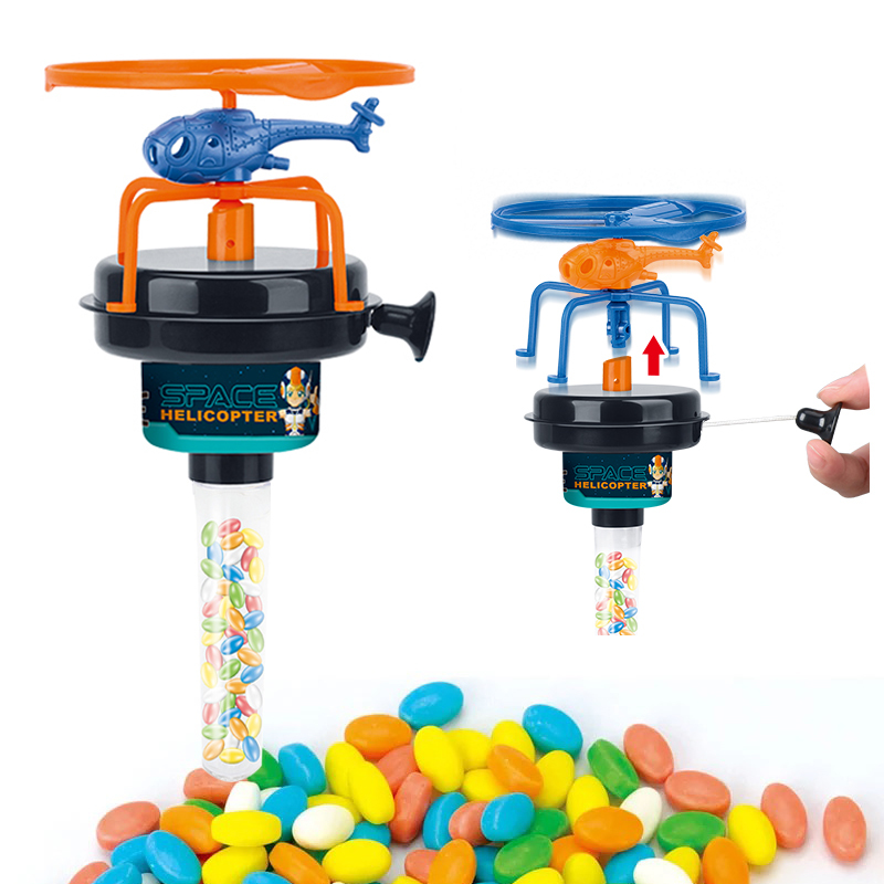Shantou Juqi Space Helicopter Toy Candy Pull Wire Plane Surprise Flying Kids Candy Toys