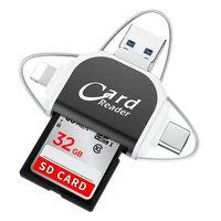 Adaptador OTG de tarjeta de memoria SD TF 4 en 1 de Metal R015 para IPhone Android Linux USB A/8 pines/Micro/tipo C a convertidor de lector de tarjetas SD TF