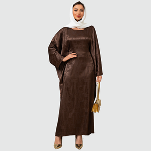 Glamorous Russet Brown Opulent Abaya que fluye mangas acampanadas Silken Texture Statement Khaleeji Cover - Product Image 1
