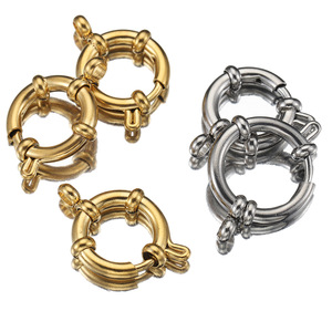 Fermoirs à ressort en acier inoxydable en gros |   Connecteurs de bijoux à verrouillage plaqués PVD or et argent 10mm-18mm avec anneaux de jonction - Product Image 4