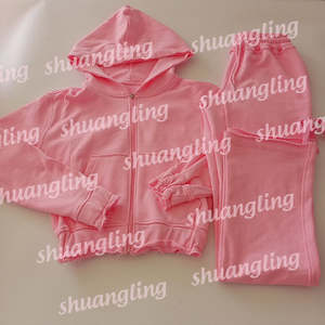 Survêtements pour femmes Logo personnalisé Ensemble pantalon évasé 2 pièces Vêtements Coton de haute qualité Sweat à capuche zippé Pantalon de survêtement pour femmes - Product Image 2