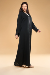 LEDUO Customized Elegant Women Black Chiffon V Neck Embroidery Ramadam Open Style Kaftan - Product Image 3