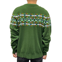 Pull unisexe à col rond en jacquard vert olive avec logo motif train, vente en gros d'usine, idéal pour les matchs de football