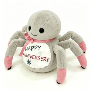 Custom Cute Spider Plush Toy Halloween Gift with Gray and Pink Bow PP Cotton Filled Unisex for 0-24 Months - Product Image 1