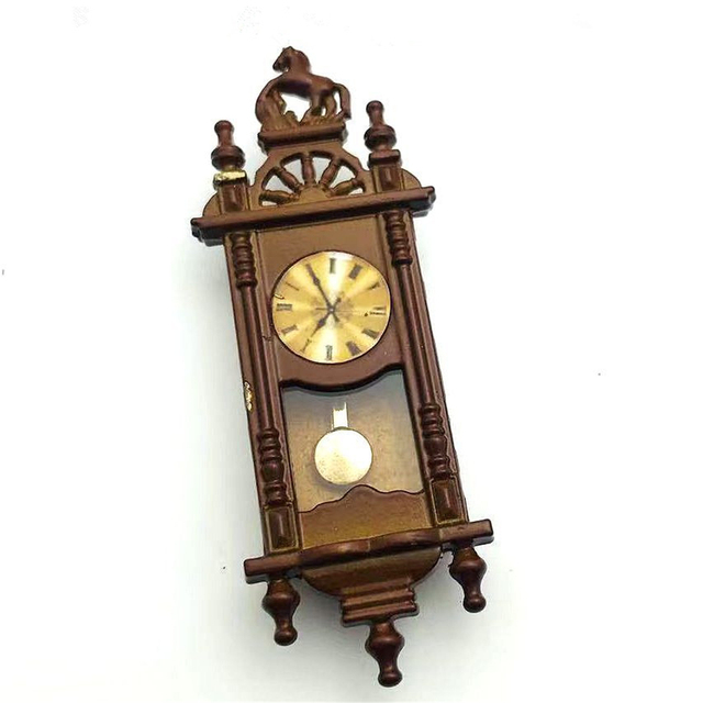 1/12 Dolls House Miniature Wooden Art Deco Wall Clock for Back to School House Room Accessories