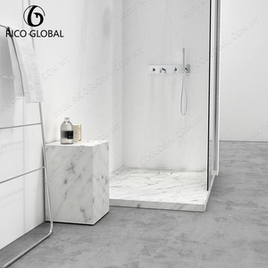 Receveur de douche rectangulaire en marbre avec drain linéaire central, design minimaliste pour installation au sol de la salle de bain - Product Image 6