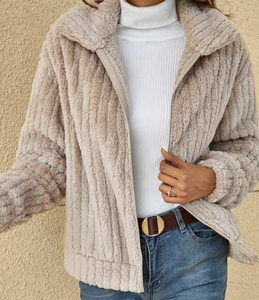 Cappotto in pile soffice con collo alto, caldo e ampio, taglie forti da donna, tinta unita, casual autunno inverno - Collezione 2026 Hot Sale - Product Image 1