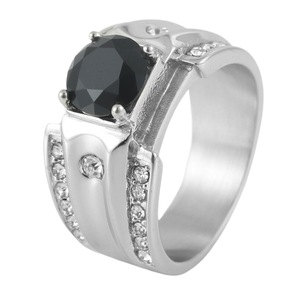 yunnique Stainless Steel <b>Ring</b> With Red Gemstone And Diamonds Unisex Wedding <b>Ring</b> Geometric Design Prong Setting - Product Image 5