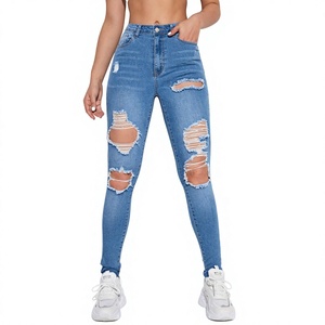 New Arrival Fashionable Sexy Casual Solid High Fitted Soft Distressed Ripped Skinny <b>Jeans</b> <b>Women</b> <b>Button</b> Eco-Friendly From BD - Product Image 1