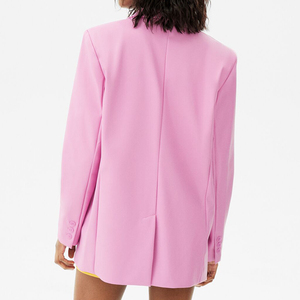 Luxury High Quality Fashion <strong>Blazer</strong> <strong>Women</strong> Pink <strong>Faux</strong> <strong>Leather</strong> Single Button Lapel <strong>Blazer</strong> Long Sleeves Jacket Coat Casual - Product Image 4