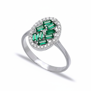 <b>Emerald</b> with Zircon Stone Baguette Oval Design Turkish <b>Rings</b> Wholesale Handmade 925 Sterling <b>Silver</b> Jewelry - Product Image 2