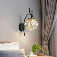 Lampe créative nordique de luxe en bois, tête de cerf, arrière-plan de salon, applique murale d'allée pleine d'étoiles, lampe murale de chevet