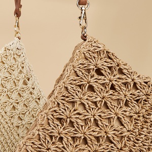 Sac de plage d'été en crochet pour femmes, sac à bandoulière en paille à <span class=keywords><strong>la</strong></span> mode, vente en gros, avec fermeture éclair, sac messager - Product Image 3