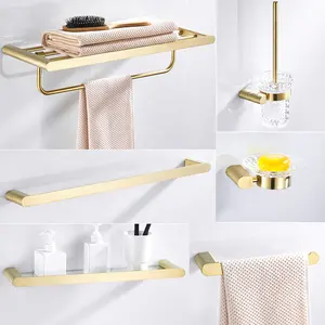 Decoración de baño cuadrada de lujo, oro cepillado, accesorios de baño de acero inoxidable, conjunto de baño