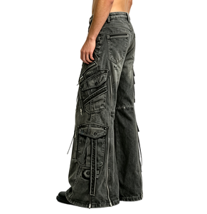 SOONREE Jeans Extremos con Múltiples Cremalleras para Hombre, Jeans Acampanados Estilo Rockstar, Pantalones Vaqueros de Mezclilla de Alta Gama para Hombre, Venta al por Mayor - Product Image 2