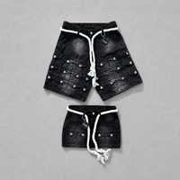 TaiDe Short-jupe cargo en denim noir délavé personnalisé, conforme CPSIA, multi-poches, avec ceinture à cordon, Fournisseur et Fabricant OEM ODM en gros
