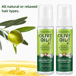 Kit de soin capillaire à l'huile d'olive et de noix de coco bio : Mousse coiffante à tenue forte, ajoute brillance et volume, définit les boucles, résistant à l'humidité - Product Image 1