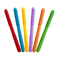 Tube à mâcher en silicone sans BPA pour enfants, pour la thérapie orthophonique, masseur dentaire, paille creuse pour molaires, anneau de dentition pour bébé avec poignée, entraînement des muscles buccaux