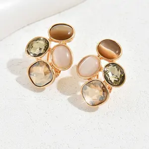 2024复古彩色玻璃宝石耳钉不规则圆形耳钉女式派对沙滩舞会度假 - Product Image 5