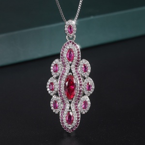 High Quality Eco-friendly Copper 5*9MM Red Cubic Zirconia Retro Ancient Style Handmade Pendant <b>Earrings</b> Jewelry <b>Sets</b> for Women - Product Image 4