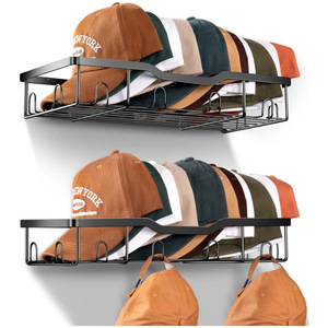 Perchero de hierro para colgar sombreros, estante de almacenamiento montado en la pared para dormitorio y sala de estar, perchero que ahorra espacio con 2 niveles - Product Image 1