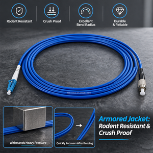 Cable de Fibra Óptica Monomodo Blindado LC UPC a FC UPC G652A1 Azul Antirroedores Simplex para Armario de Red - Product Image 1