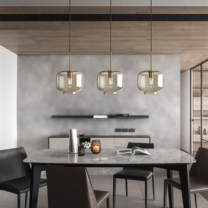 Lampade a Sospensione LED Nordiche Moderne Minimaliste E27 in Vetro Rotondo Color Cognac - Product Image 5