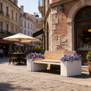 Banc de jardin moderne en <span class=keywords><strong>acier</strong></span> inoxydable pour café, combinaison personnalisée avec jardinière intégrée, siège commercial pour rue avec <span class=keywords><strong>bac</strong></span> à fleurs intégré - Product Image 4
