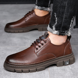 Chaussures décontractées pour hommes en cuir véritable à lacets, bout rond, semelle en caoutchouc antidérapante, style été - Product Image 2