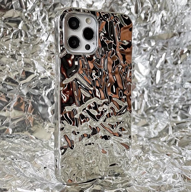 New Fashion Luxury Plating Folded Tin Foil Silver Gold Pattern Shockproof Soft Tpu Phone Case for Iphone 14