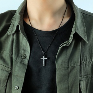 Collier pendentif croix religieuse en zircon cubique plaqué noir, design délicat chrétien, nouveau modèle 2021 - Product Image 5