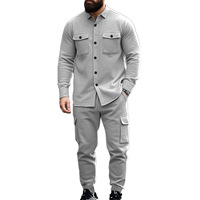 Gran oferta, conjunto de dos piezas para hombre de otoño e invierno de alta calidad, chaqueta de moda con bolsillo de Color sólido, pantalones deportivos, trajes deportivos informales