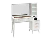 Coiffeuse moderne minimaliste de luxe avec éclairage LED, grand rangement, plusieurs tiroirs et miroir intelligent pour le maquillage