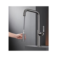 Robinet de cuisine moderne de luxe à poignée unique, mitigeur d'eau en laiton orientable à 360 degrés avec douchette extractible, couleur gris, cartouche céramique