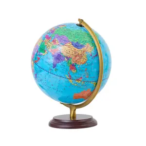 High Quality Educational World Lamp Globe Wooden Base Earth Model Globe in Geography With Metal Frame for Desktop