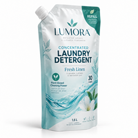 Sachet de recharge de lessive 1,5 L imprimé sur mesure avec bec verseur, emballage refermable à fermeture éclair pour produits d'entretien ménager