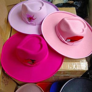 Custom Print Logo High Quality Heart Shape Wide Brim Fedora <b>Hat</b> <b>for</b> Women Fashion Dress Outdoor Party Fedora <b>Hat</b> with Feather - Product Image 4