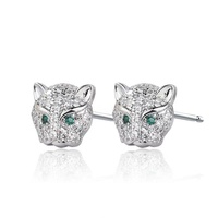 Boucles d'oreilles personnalité de la mode européenne et américaine pleine Zircon tête de léopard boucles d'oreilles dames tempérament boucles d'oreilles en gros