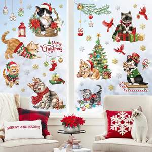 Autocollants de fenêtre réutilisables <span class=keywords><strong>Decalmile</strong></span> imprimés recto-verso, motif de chatons de Noël, oiseaux cardinaux, pour la décoration de verre - Product Image 3