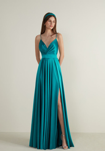 Nuovo Design personalizzato seta elegante <span class=keywords><strong>blu</strong></span> spalline a linea festa di nozze abito lungo damigella d'onore abito da sera Casual - Product Image 2