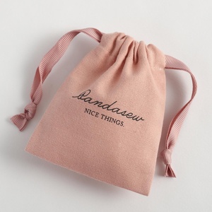 PandaSew Sac à cordon en toile de coton rose foncé avec logo personnalisé 10x8cm, pochette pour bijoux - Product Image 5