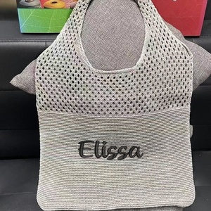 Herbst personal isierte Stickerei Umhängetasche Vielseitige Häkel-Strand tasche mit Frühling Sommer gestrickt hohl offen Verschluss Typ - Product Image 5