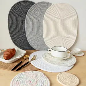 Custom Home Kitchen Woven Heat Resistant Cotton Rope Braided Round Placemats Table Place Mats for Dining Table