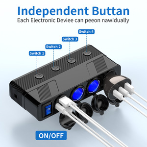 12V-24V 4-Socket 4 USB ổ cắm QC3.0 + PD 3.0 xe USB sạc xe hơi Thuốc lá nhẹ hơn Splitter USB điện thoại Sạc Adapter - Product Image 2