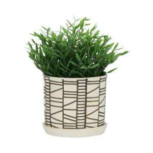 Set di vasi da fiori in ceramica con sottovasi, design geometrico moderno per uso interno ed esterno - Product Image 3