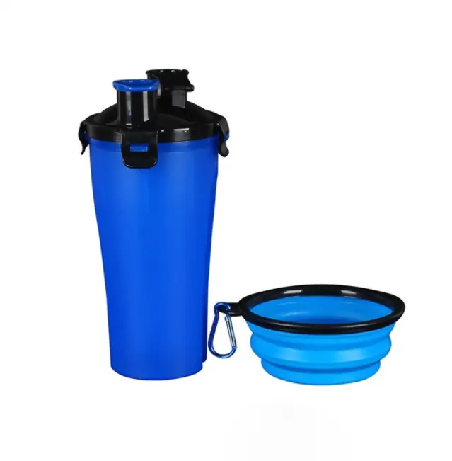 BPA Free Portable Pet Dog Wasser flasche Pet Travel Drink Fütterung flaschen und Shaker Dual Cup mit klappbarer Silikons chale Großhandel