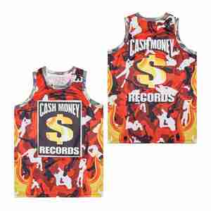 Jersey Basket Bordir Jahitan Sublimasi Ukuran US Street Vintage CASH MONEY RECORDS WORLD WYANE Pria Bernapas Nyaman - Product Image 4