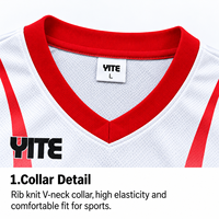 Ensemble de maillots de basket-ball personnalisés 100% polyester blanc rouge bleu, maille respirante, sublimation, protection UV, évacuation de l'humidité, pour équipe