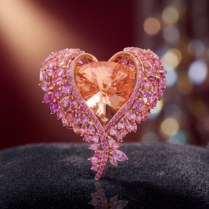 Rose <b>Gold</b> Heart Morganite <b>Cocktail</b> <b>Ring</b> Pave Set Purple Gemstones Romantic Women Fine Jewelry - Product Image 4