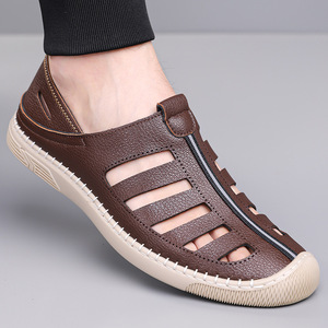 Sandalias de Cuero Cerradas para Hombre, Verano, Transpirables, Casuales, con Suela de Goma - Product Image 1